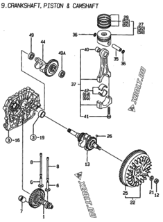  Двигатель Yanmar L90AE-DEP4T, узел -  Коленвал, поршень и распредвал 