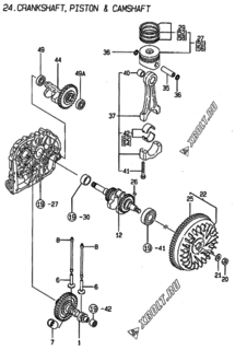  Двигатель Yanmar L75AE-DEP4ST, узел -  Коленвал, поршень и распредвал 