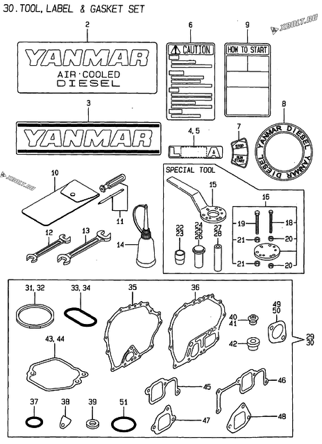  Инструменты, шильды и комплект прокладок двигателя Yanmar L75AE-DEP4ST