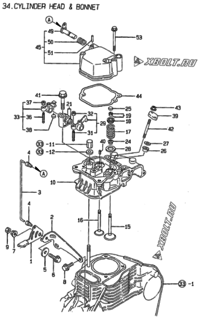  Двигатель Yanmar L40AE-DP3D, узел -  Головка блока цилиндров (ГБЦ) 