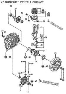  Двигатель Yanmar L40AE-S, узел -  Коленвал, поршень и распредвал 