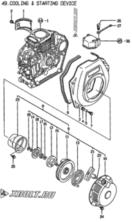  Двигатель Yanmar L40AE-S, узел -  Пусковое устройство 