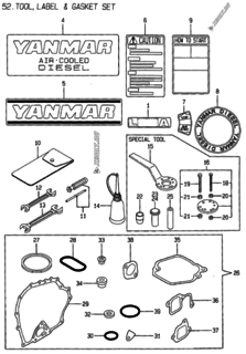  Двигатель Yanmar L40AE-S, узел -  Инструменты, шильды и комплект прокладок 