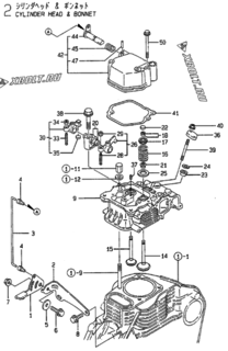  Двигатель Yanmar YDW190AE-5/6, узел -  Головка блока цилиндров (ГБЦ) 