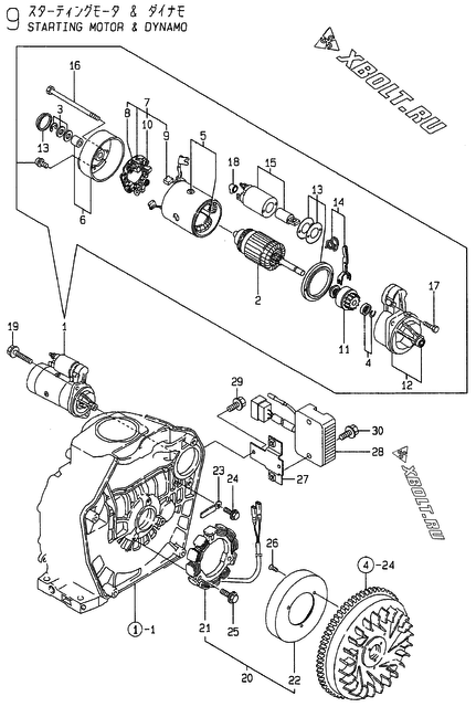  Стартер и генератор двигателя Yanmar YDW190AE-5/6
