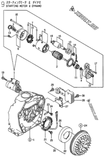  Двигатель Yanmar YDW190AE-5/6, узел -  Стартер и генератор 
