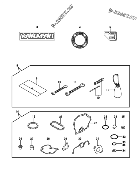  Инструменты, шильды и комплект прокладок двигателя Yanmar L48V6BJ1C9GA