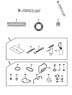  Двигатель Yanmar L100V6BJ1C9G, узел -  Инструменты, шильды и комплект прокладок 