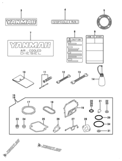  Двигатель Yanmar L70AE-DP4ST, узел -  Инструменты, шильды и комплект прокладок 