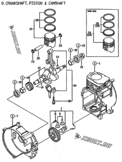  Двигатель Yanmar SE800A, узел -  Коленвал, поршень и распредвал 
