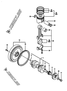  Двигатель Yanmar 3TNV88-GGEH, узел -  Коленвал и поршень 
