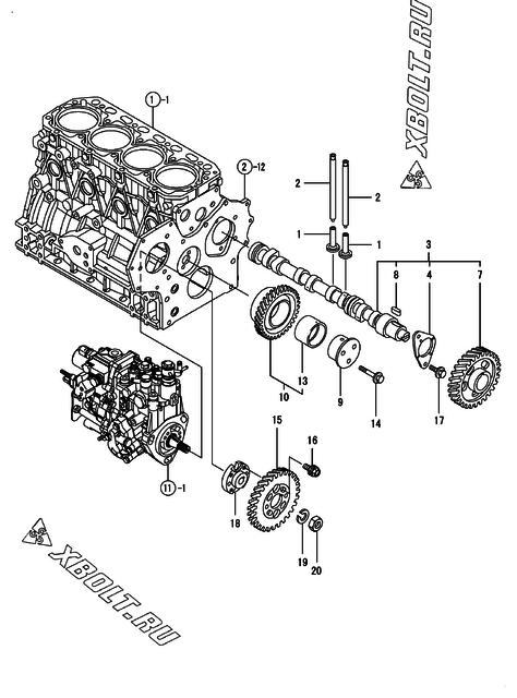  Распредвал и приводная шестерня двигателя Yanmar 4TNV88-GGEH