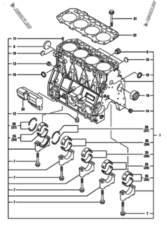  Двигатель Yanmar 4TNV98T-GGEHR, узел -  Блок цилиндров 