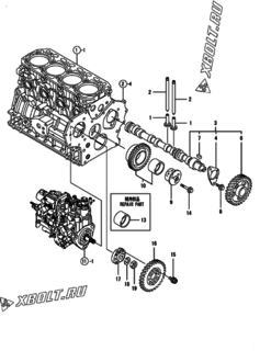  Двигатель Yanmar 4TNV88-BGGEP, узел -  Распредвал и приводная шестерня 