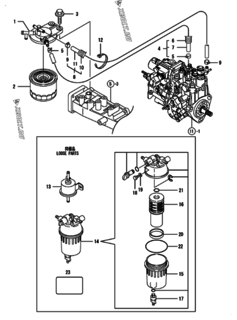  Двигатель Yanmar 4TNV88-BGGEP, узел -  Топливопровод 