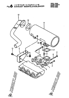  Двигатель Yanmar 3TN84L-RTBA, узел -  Выпускной коллектор и глушитель 