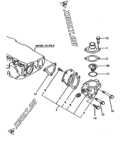  Двигатель Yanmar 3TN82L-RNG1, узел -  Термостат 