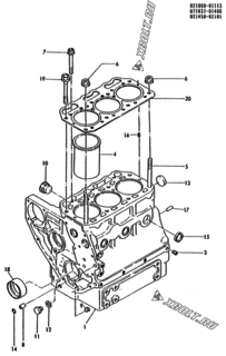  Двигатель Yanmar 3T72HL-HKS, узел -  Блок цилиндров 