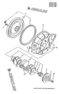  Двигатель Yanmar 4TN100L-FA, узел -  Коленвал и маховик 