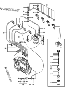  Двигатель Yanmar 4TN78L-RGN, узел -  Форсунка 