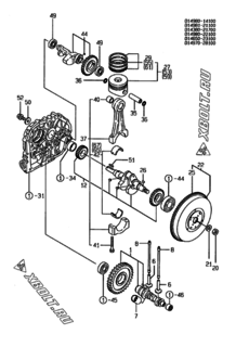  Двигатель Yanmar L100ADEVSA, узел -  Коленвал, поршень и распредвал 