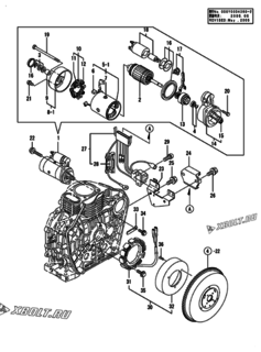  Двигатель Yanmar L100ADEVSA, узел -  Стартер и генератор 