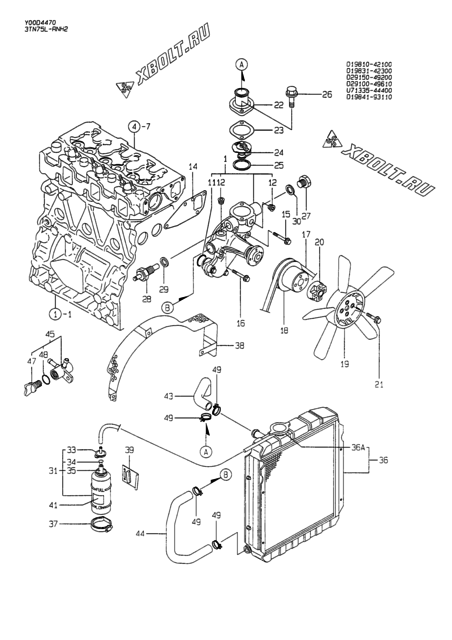  Система водяного охлаждения двигателя Yanmar 3TN75L-RNH2
