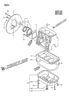  Двигатель Yanmar 3TN84L-RT, узел -  Крепежный фланец и масляный картер 