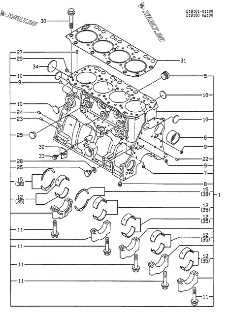  Блок цилиндров двигателя Yanmar 4TN100TL-MCC