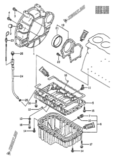  Двигатель Yanmar 4TN100TL-MCC, узел -  Маховик с кожухом и масляным картером 