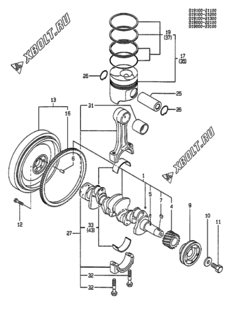  Двигатель Yanmar 4TN100TL-MCC, узел -  Коленвал и поршень 