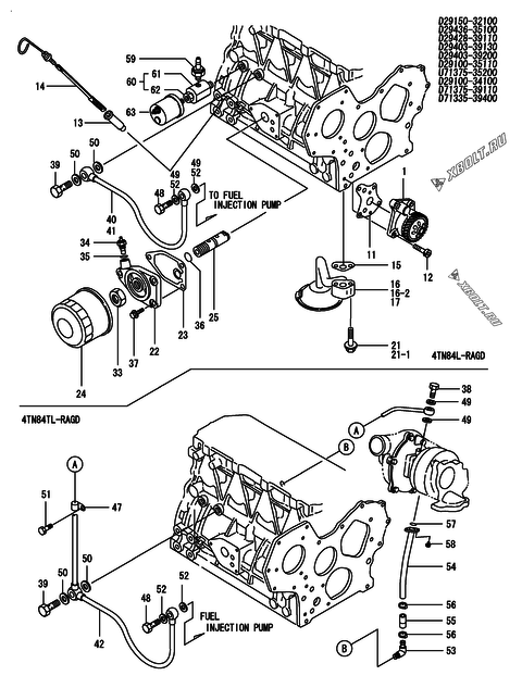  Система смазки двигателя Yanmar 4TN84L-RGL