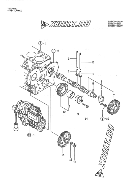  Распредвал и приводная шестерня двигателя Yanmar 4TN84TL-RMCD