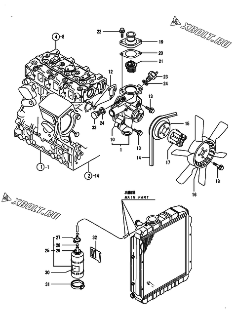 Система водяного охлаждения двигателя Yanmar 3TNE74-DG