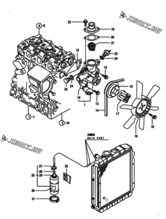  Двигатель Yanmar 3TNE74-DG, узел -  Система водяного охлаждения 