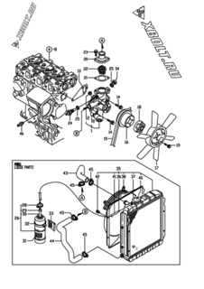  Двигатель Yanmar 3TNE74-DGD, узел -  Система водяного охлаждения 