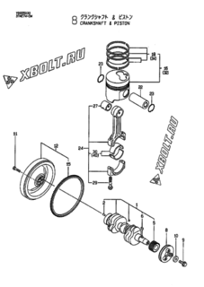  Двигатель Yanmar 3TNE74-DW, узел -  Коленвал и поршень 