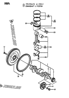  Двигатель Yanmar 4TNE98-FB, узел -  Коленвал и поршень 