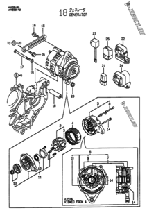  Двигатель Yanmar 4TNE98-FB, узел -  Генератор 