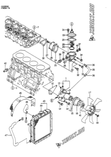 Двигатель Yanmar 4TNE84-TW, узел -  Система водяного охлаждения 