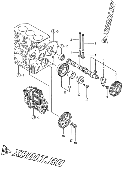  Распредвал и приводная шестерня двигателя Yanmar 3TNE84-HS