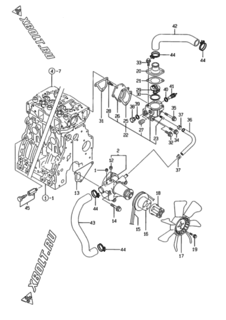  Двигатель Yanmar 3TNE84-HS, узел -  Система водяного охлаждения 