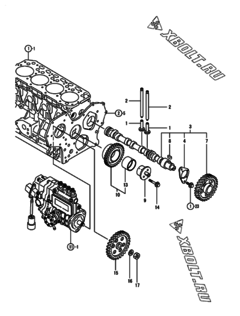  Двигатель Yanmar 4TNE88-DGD, узел -  Распредвал и приводная шестерня 