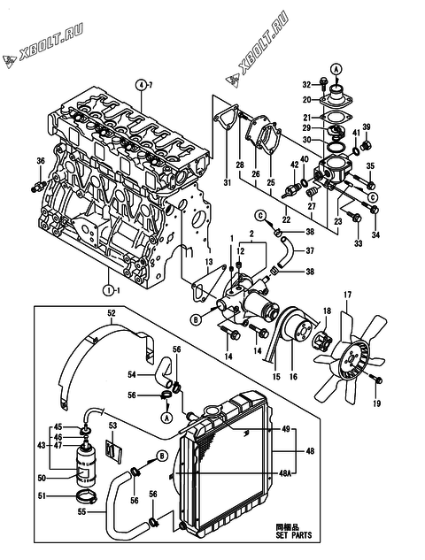  Система водяного охлаждения двигателя Yanmar 4TNE88-DGD
