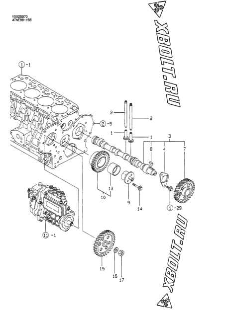  Распредвал и приводная шестерня двигателя Yanmar 4TNE88-YBB