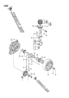  Двигатель Yanmar L40ADRM, узел -  Коленвал, поршень и распредвал 