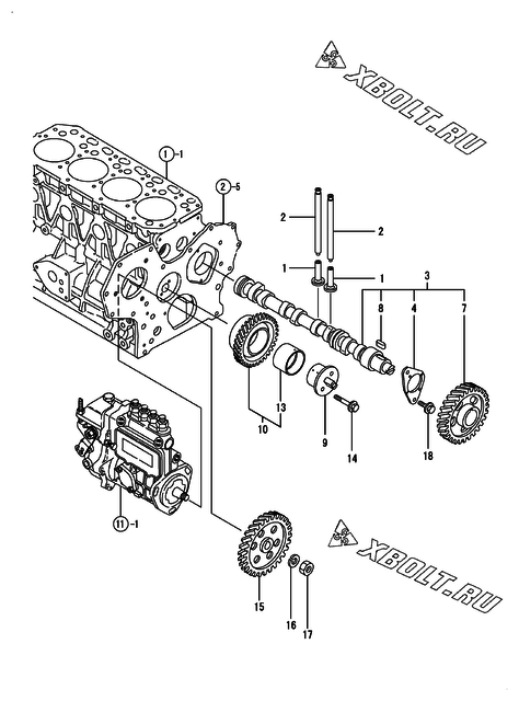  Распредвал и приводная шестерня двигателя Yanmar 4TNE88-IKA