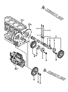  Двигатель Yanmar 4TNE88-IKA, узел -  Распредвал и приводная шестерня 