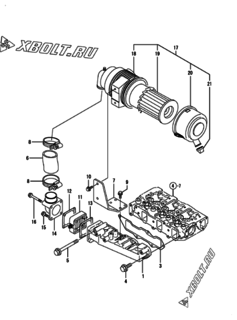  Двигатель Yanmar 3TNE84-IK, узел -  Впускной коллектор и воздушный фильтр 