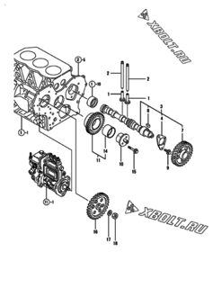 Двигатель Yanmar 3TNE84-IK, узел -  Распредвал и приводная шестерня 